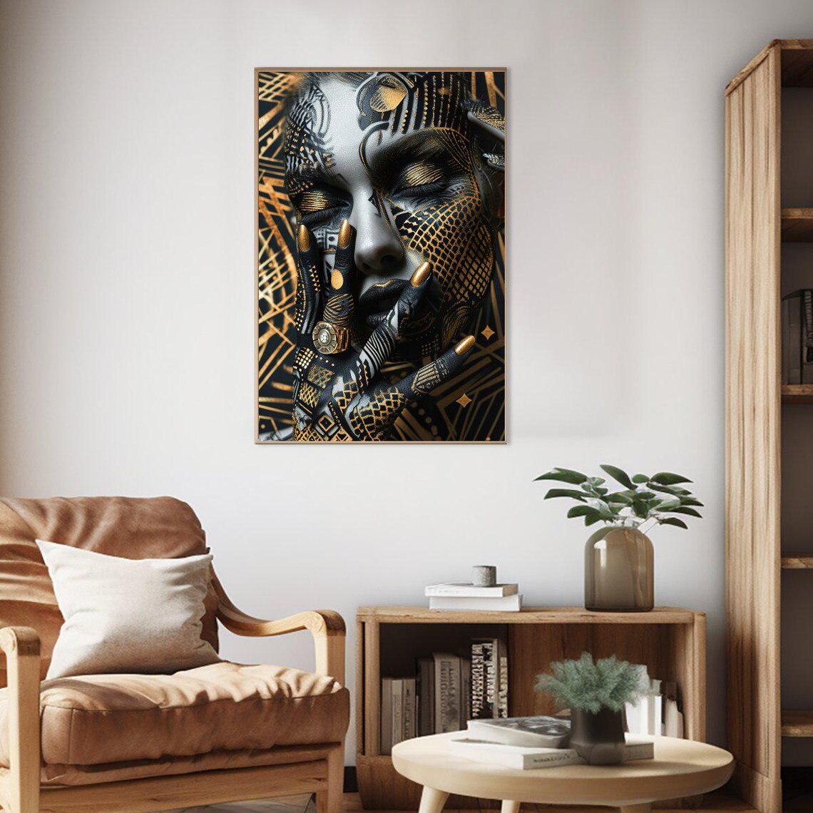 Bold Golden Tribal Body Paint Beauty Portrait Striking Art Poster - Image 2