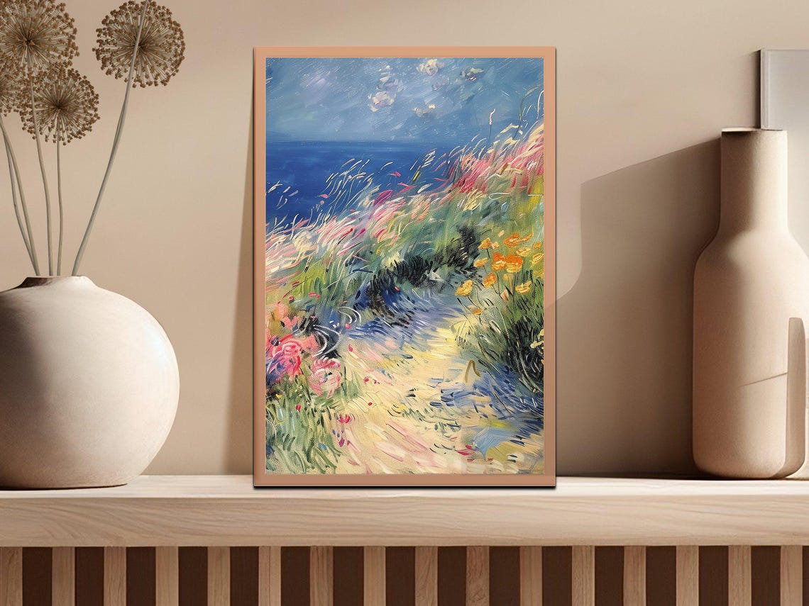 Colorful Coastal Path Wildflowers Impressionist Seaside Art Poster - Image 2
