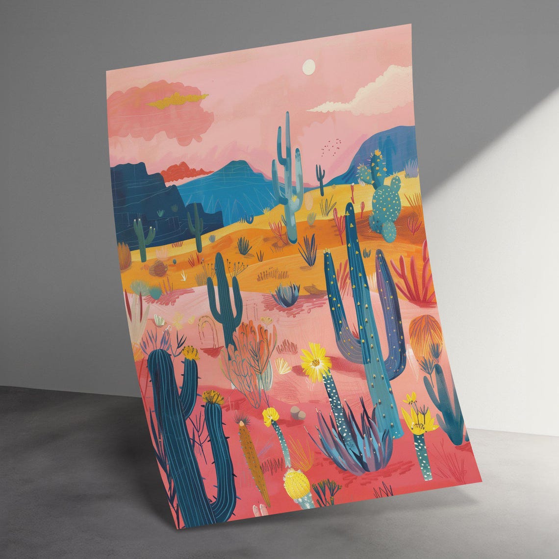 Colorful Desert Sunset Cactus Landscape Modern Illustration Poster - Image 3