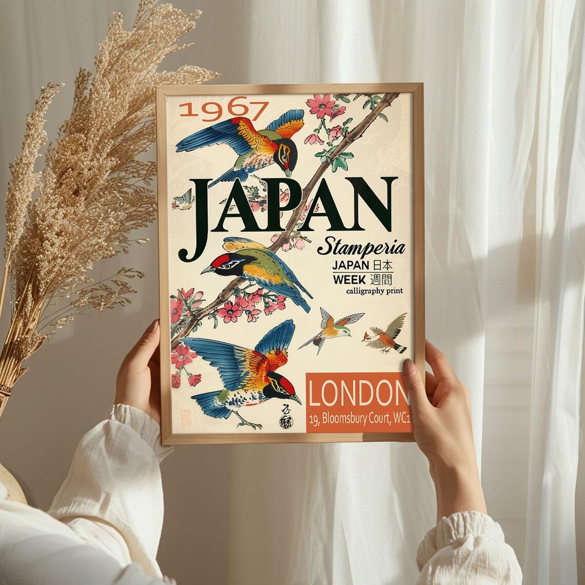 Vintage 1967 Japan Stamperia Bird Exhibition London Travel Poster - Image 3