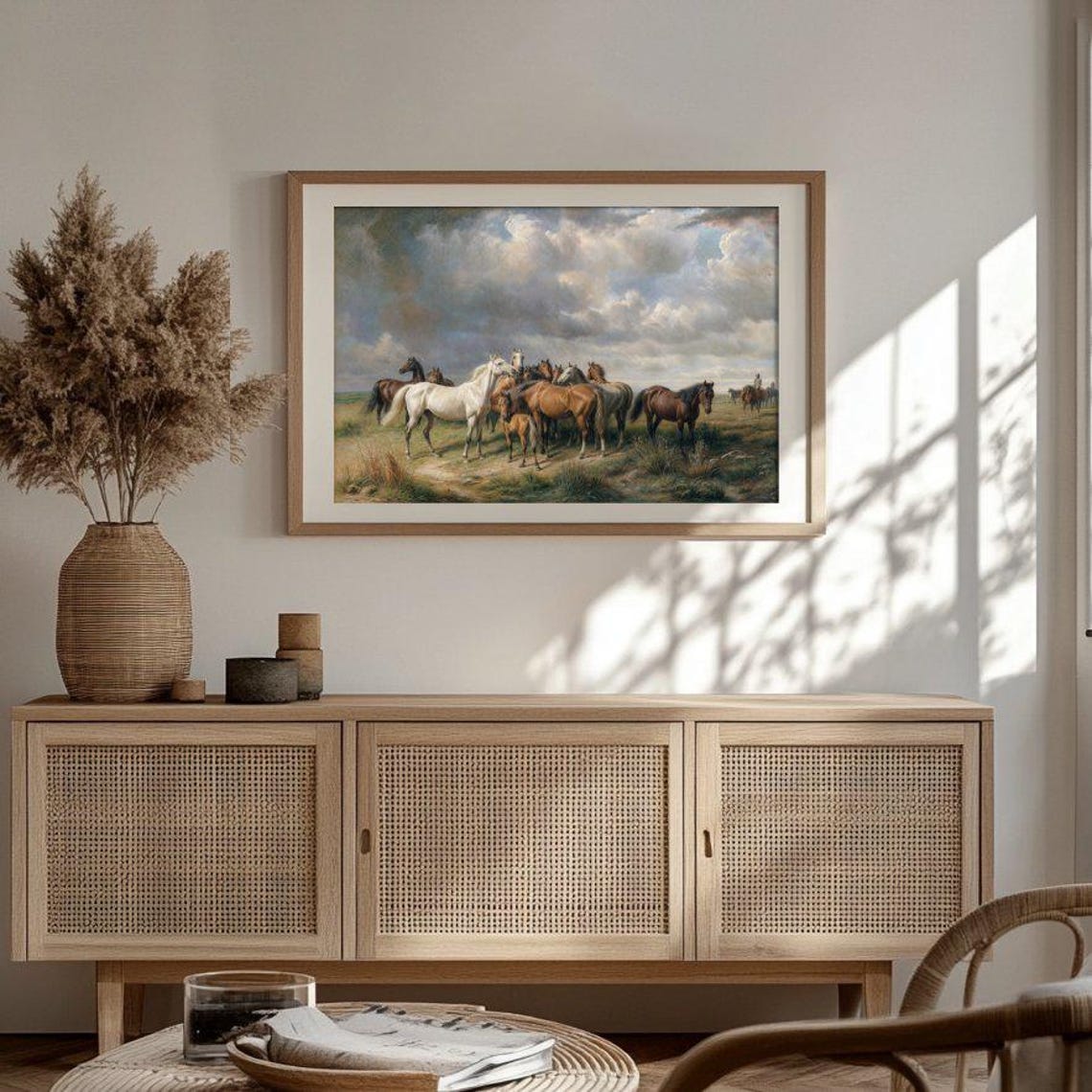 Vintage Horse Herd Pasture Cloudy Sky Classic Equestrian Poster - Image 3
