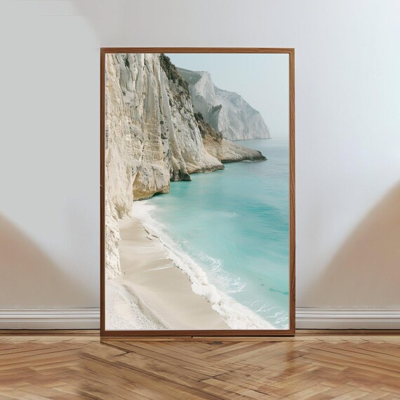 Stunning White Limestone Cliffs Over Turquoise Sea Beach Coast Poster