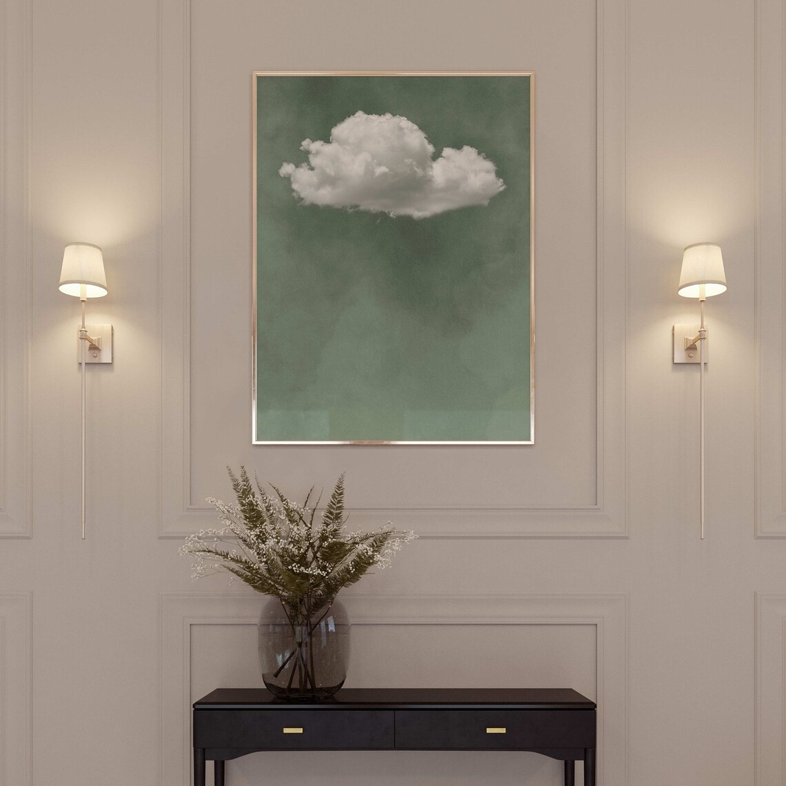 Sage Green Sky Cloud Minimalist Abstract Art Print - Image 2