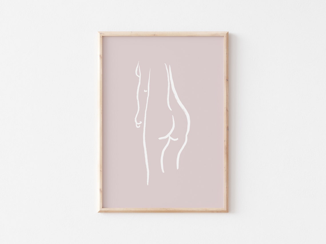 Nude Woman Minimalist White Line Drawing Blush Pink Body Poster - Image 3