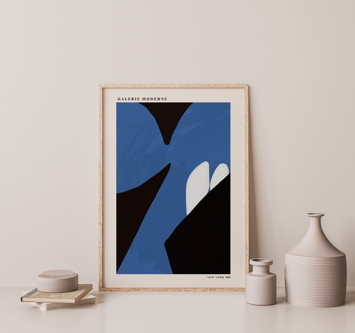 Galerie Moderne Blue Black White Abstract Organic Shapes Poster - Image 2