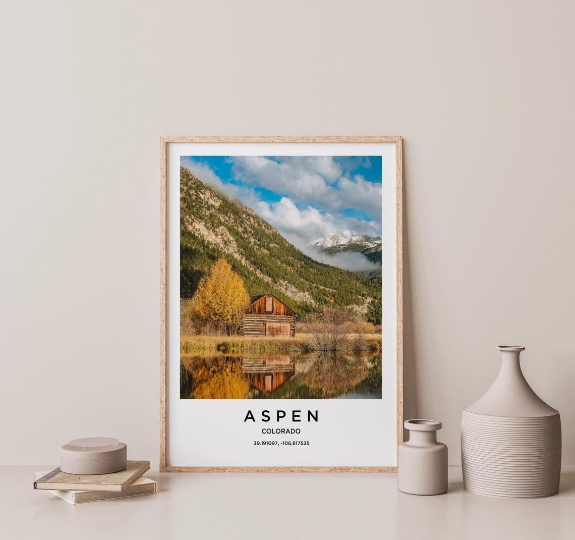 Aspen Colorado Rustic Cabin Autumn Lake Mountain Reflection Print - Image 2
