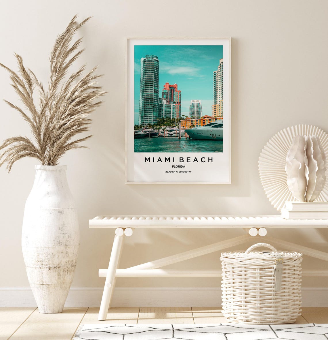 Miami Beach Florida Marina Yachts Bright Turquoise Waterfront Poster - Image 3