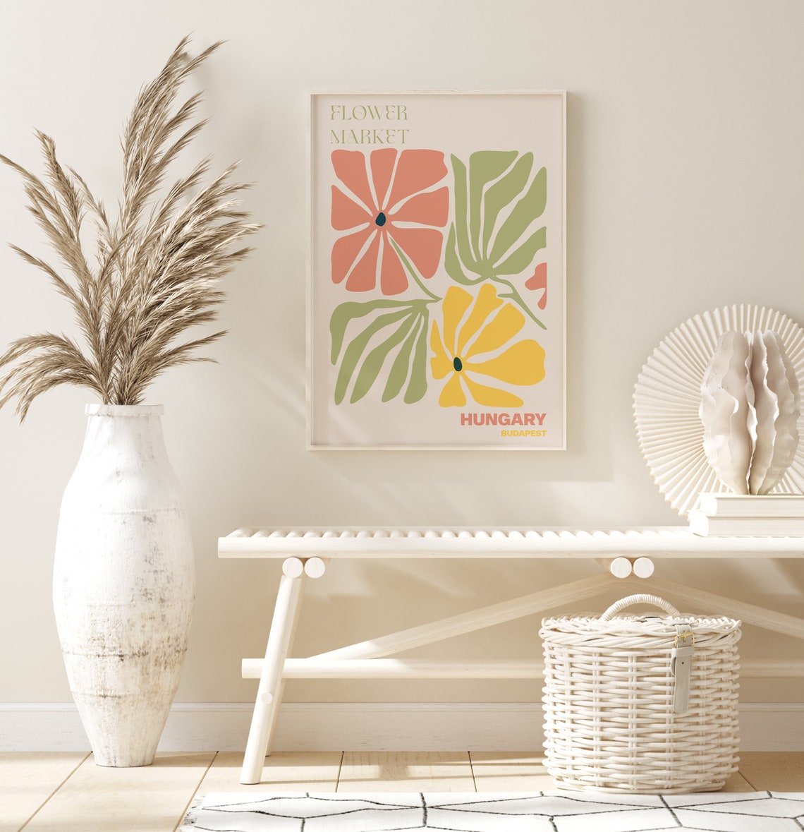 Hungary Budapest Flower Market Coral Daisy Minimal Floral Poster - Image 2