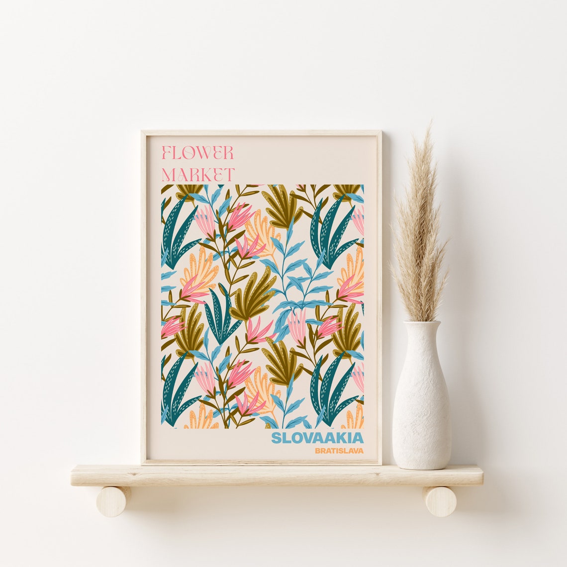 Bratislava Flower Market Tropical Leaf And Bloom Pattern Art Print - Image 2