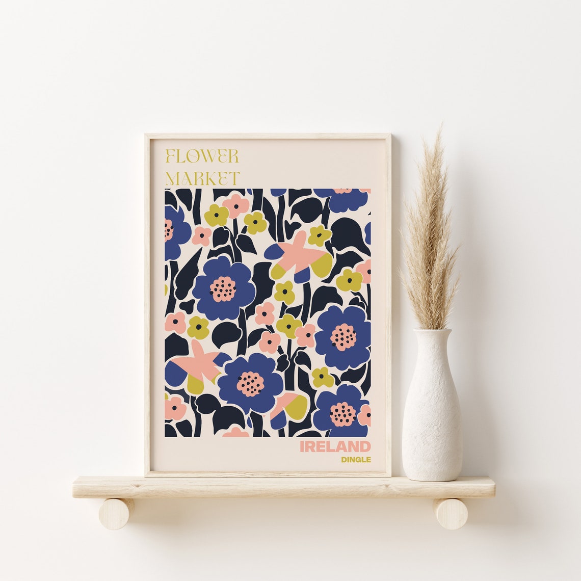 Dingle Ireland Flower Market Bold Blue Poppy Pattern Art Poster - Image 2
