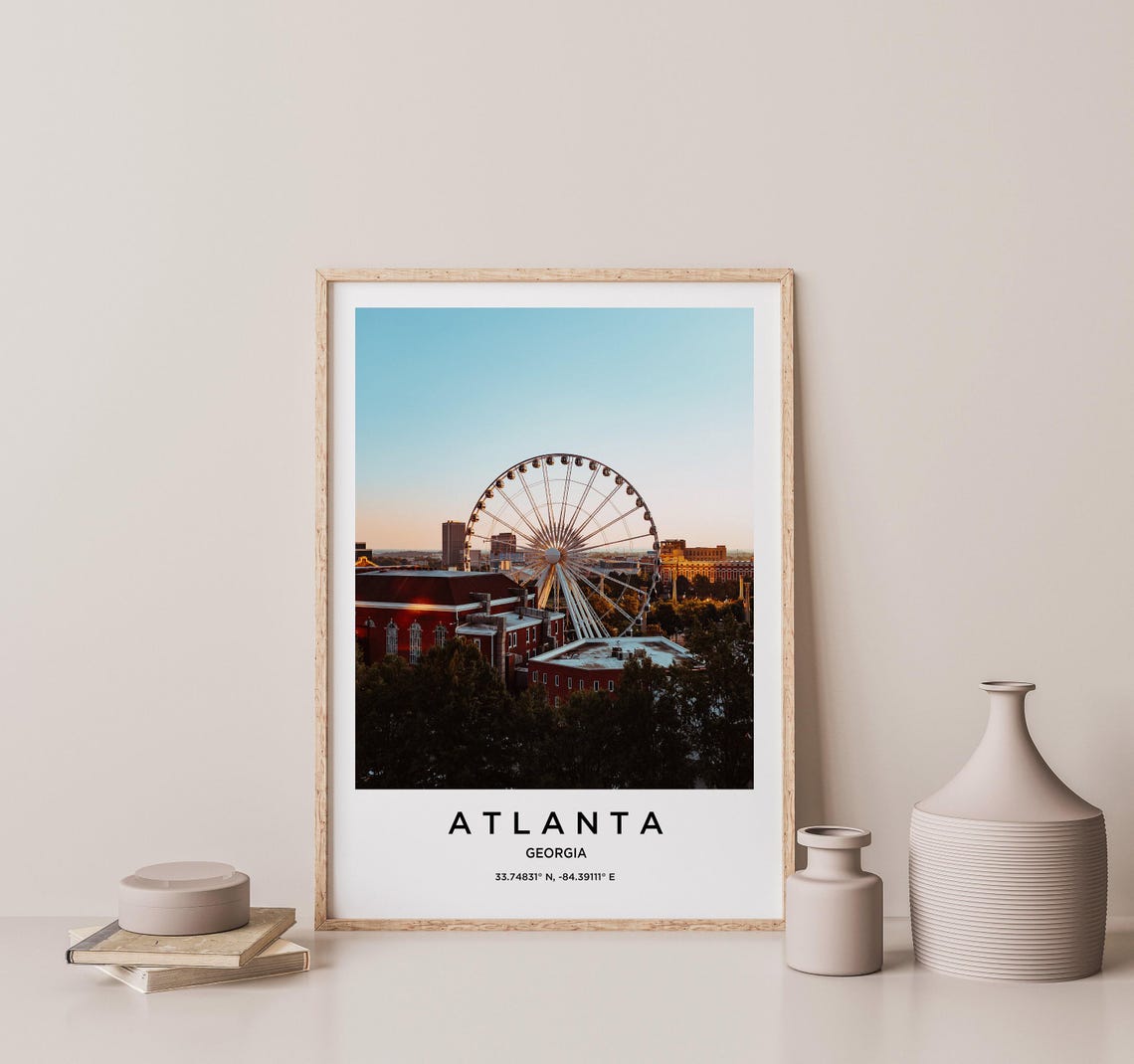 Atlanta Georgia City Ferris Wheel Sunset Skyline Travel Poster - Image 2