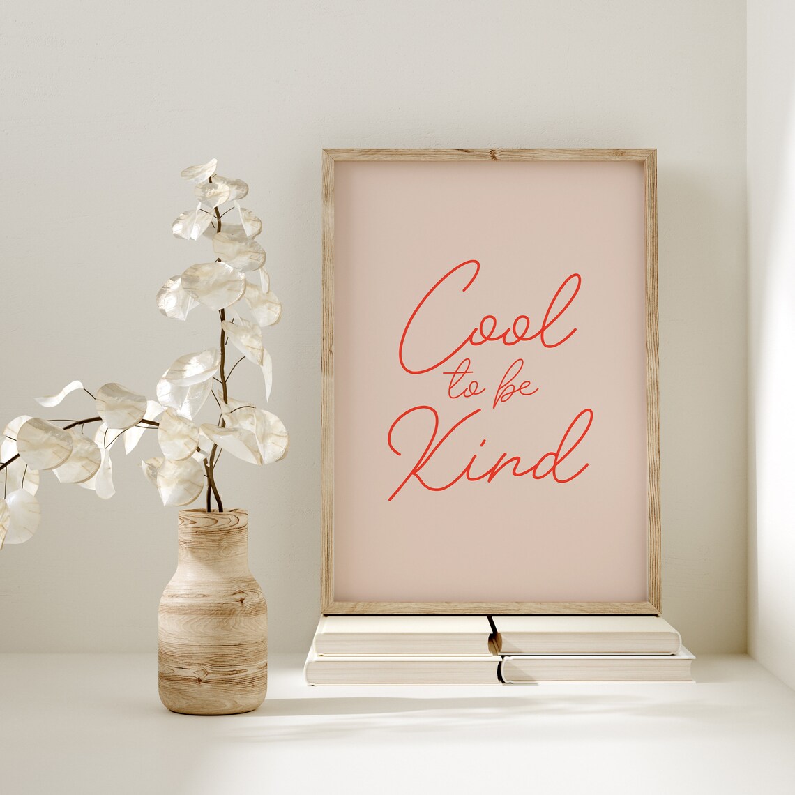 Cool To Be Kind Red Script Quote Poster On Cream Background For Home Decor - Image 3