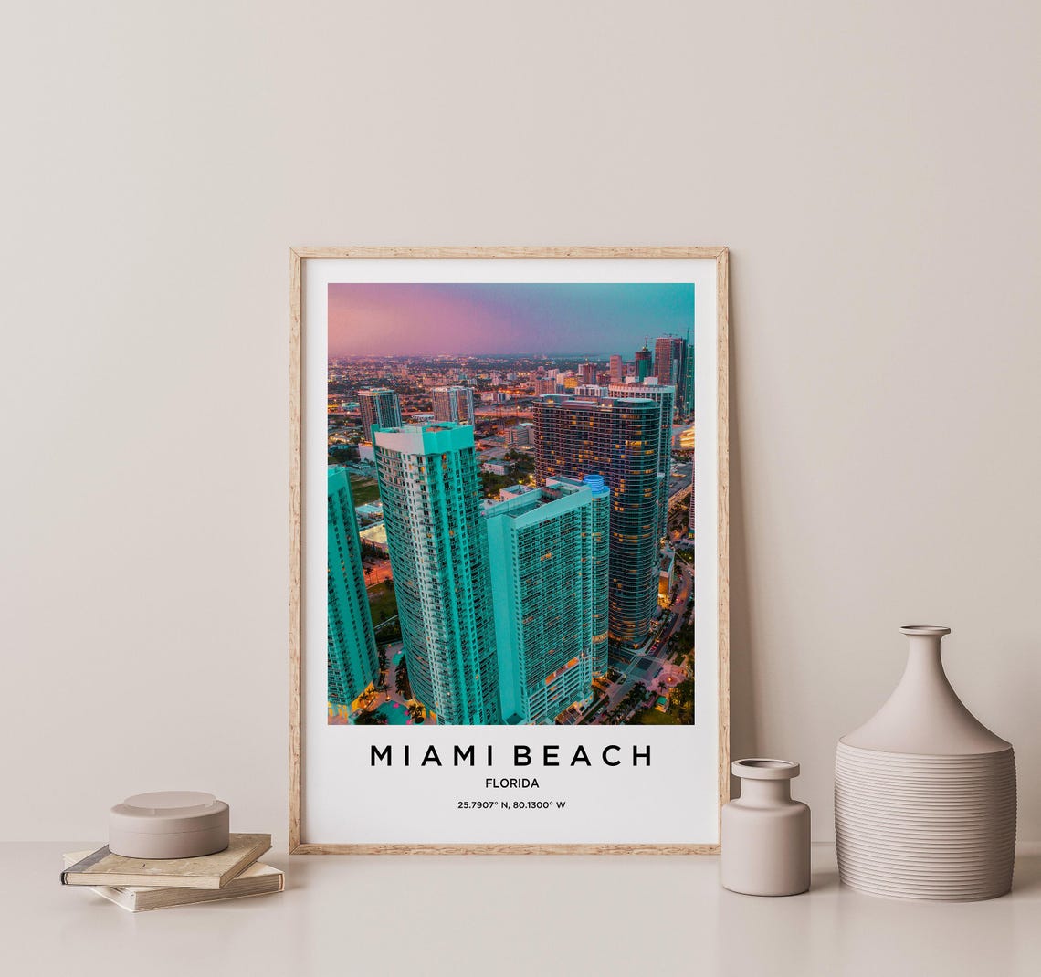 Miami Beach Florida Dusk Aerial High Rise Towers Lights Poster - Image 2