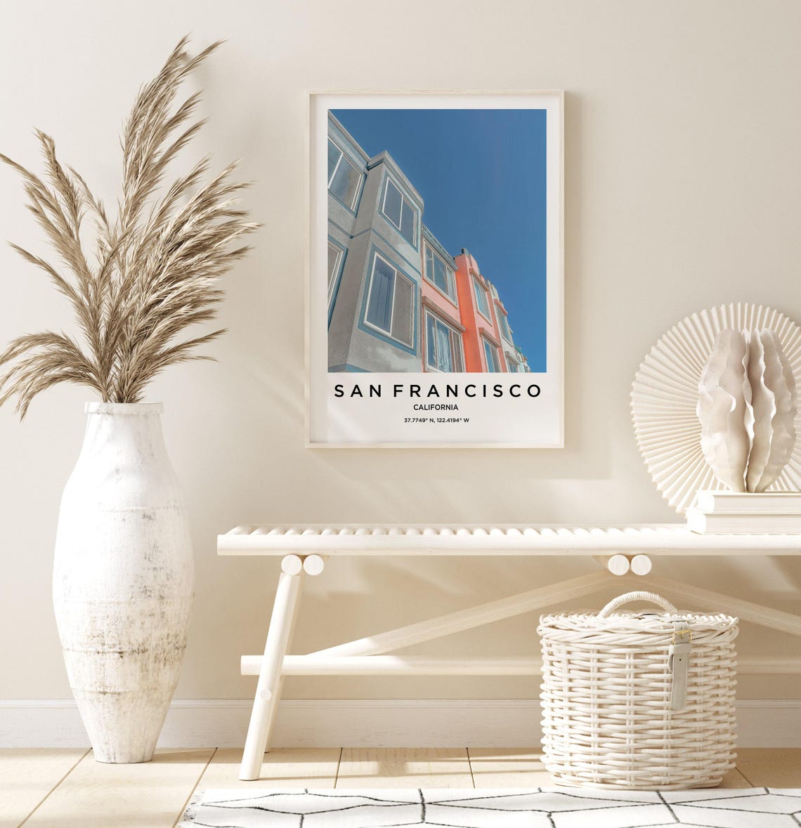 San Francisco California Colorful Row Houses Sky Travel Poster - Image 3