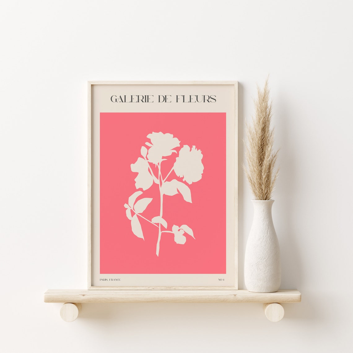 Galerie de Fleurs White Flower Silhouette on Hot Pink Poster - Image 2