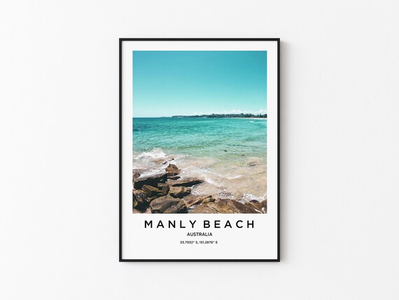 Manly Beach Australia Rocky Shoreline Turquoise Coast Travel Poster