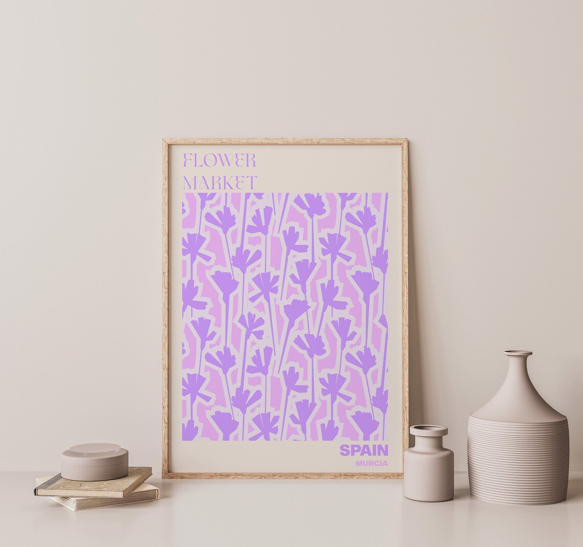 Flower Market Spain Murcia Purple Wildflower Silhouette Poster - Image 3