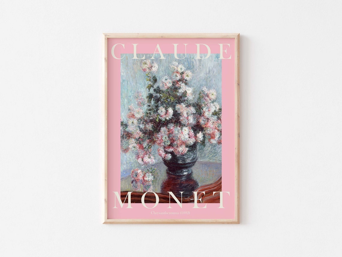 Claude Monet Chrysanthemums 1882 Pink Blush Floral Vase Poster - Image 3