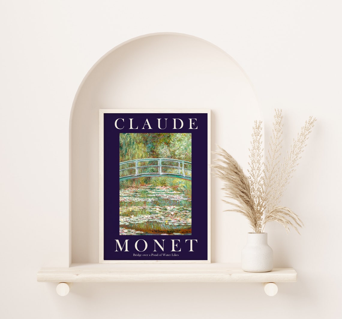 Claude Monet Bridge over a Pond of Water Lilies Deep Navy Poster - Image 2