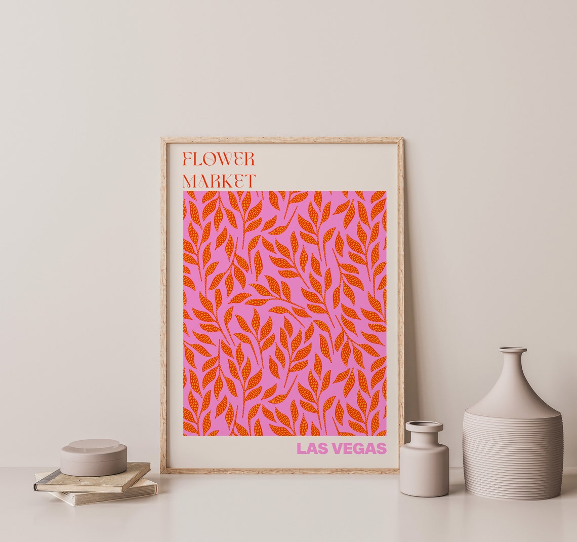 Flower Market Las Vegas Orange Leaves Pink Retro Botanical Poster - Image 2