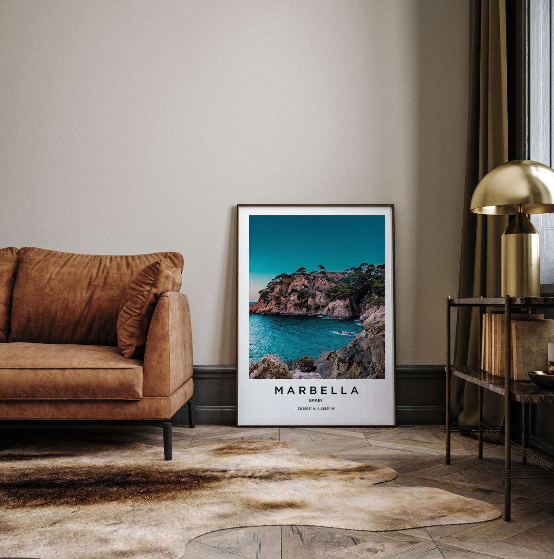 Marbella Spain Dramatic Rocky Coastline Teal Sea View Poster - Image 3