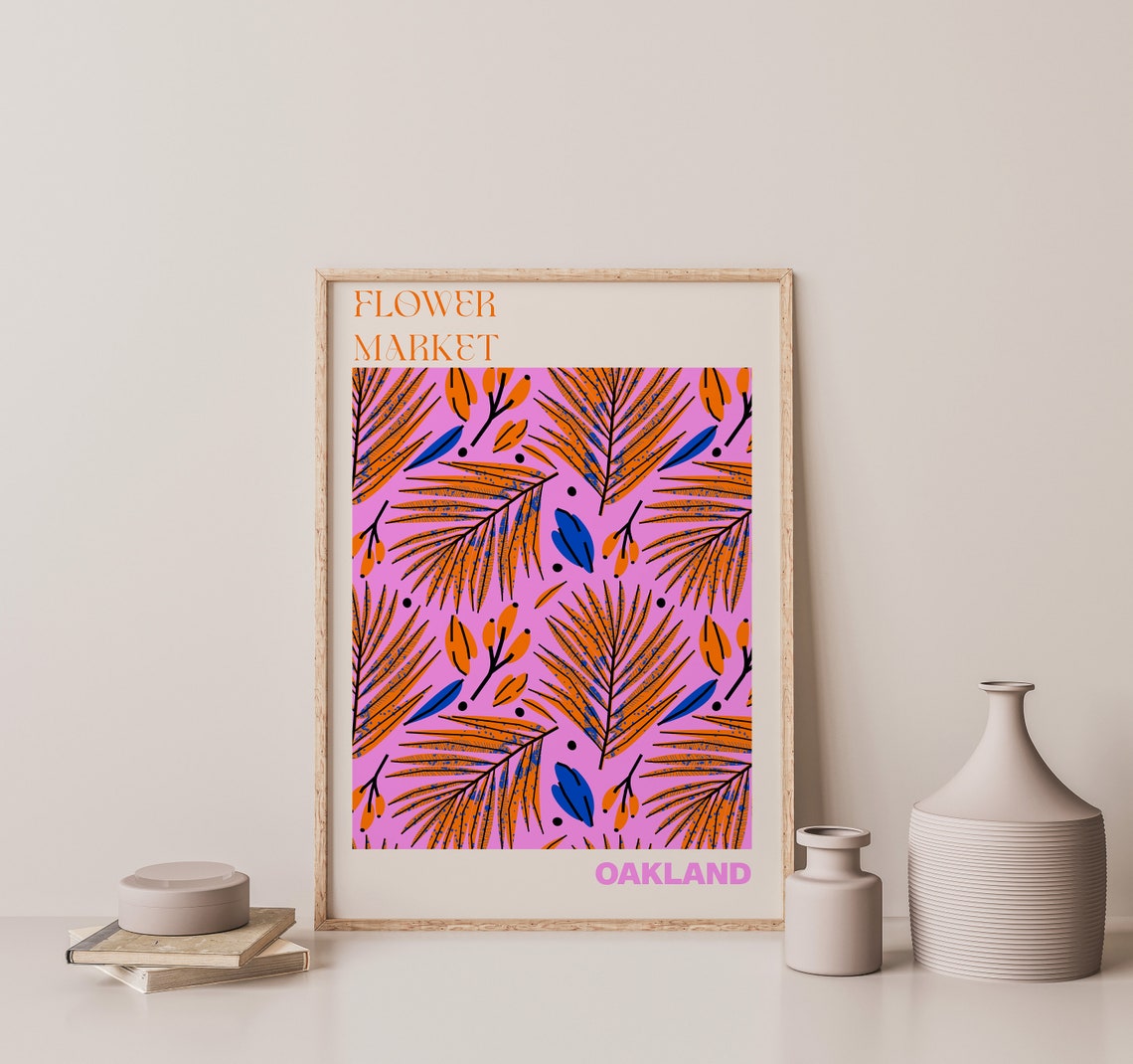 Oakland Flower Market Poster Pink Orange Tropical Palm Artwork - Image 3