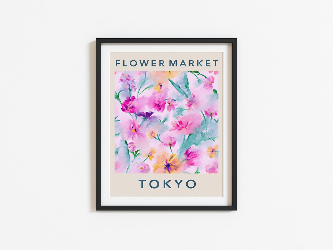 Flower Market Tokyo Soft Pink Wildflower Watercolor Art Poster - Image 2