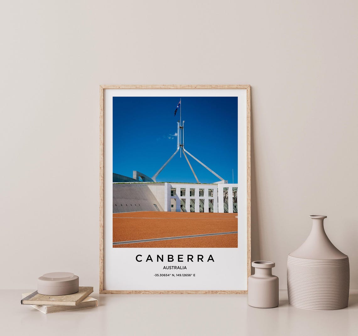 Canberra Australia Parliament House Flagpole Blue Sky Photo Poster - Image 2
