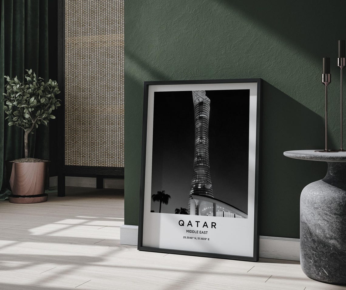 Qatar Aspire Tower Night Black and White Architecture Poster - Image 2