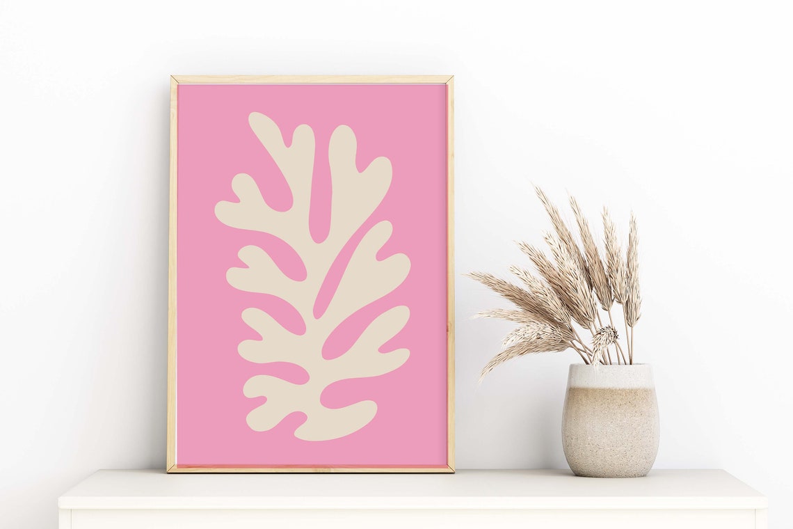 Matisse Inspired Pink Cut Out Leaf Modern Abstract Art Poster - Image 2