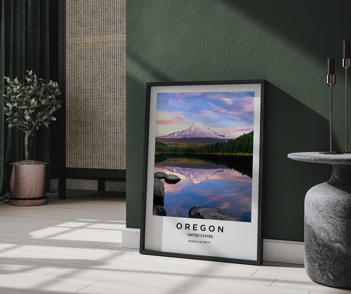 Oregon Mount Hood Snow Peak Lake Reflection Sunrise Photo Poster - Image 2