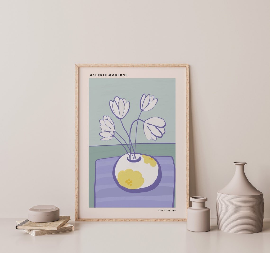 Galerie Moderne White Tulips Line Drawing Still Life Pastel Poster - Image 2