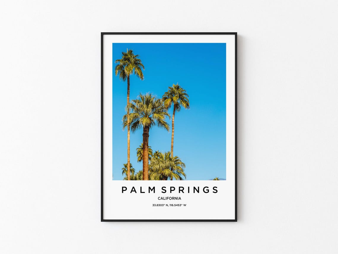 Palm Springs California Palm Trees Blue Sky Desert Travel Poster