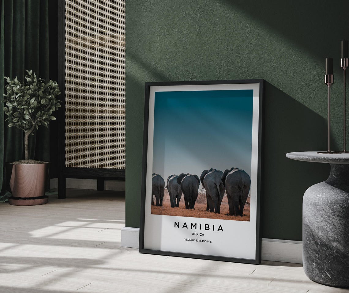 Namibia African Elephants Herd Dusty Savannah Horizon Poster - Image 2