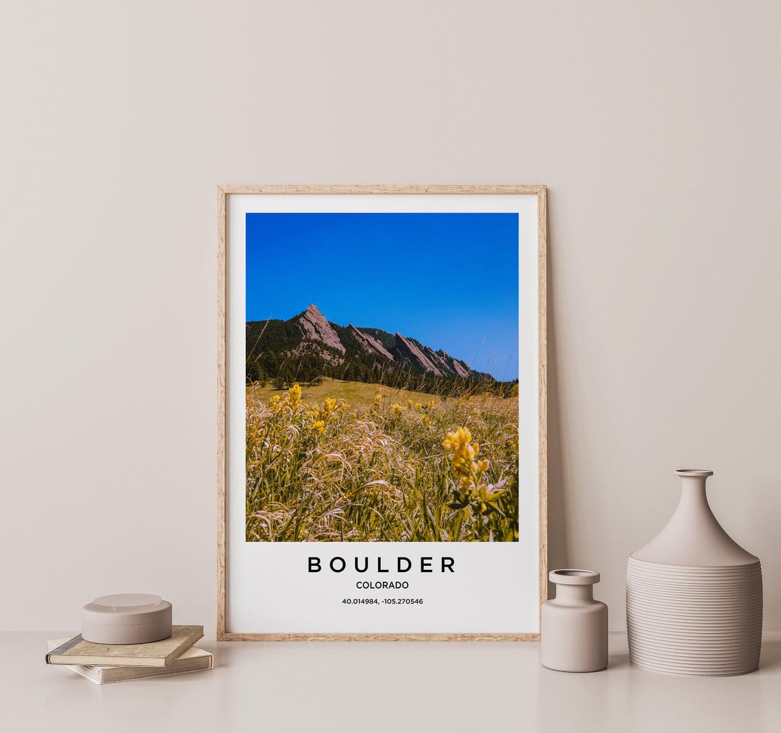 Boulder Colorado Flatirons Wildflower Meadow Blue Sky Photo Poster - Image 2