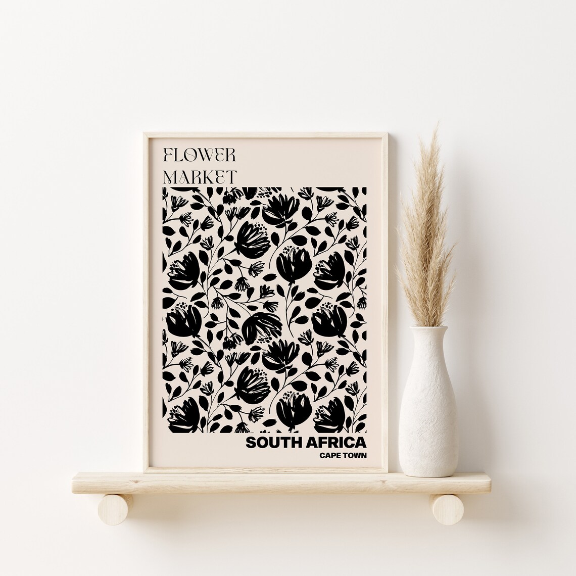 South Africa Flower Market Cape Town Bold Black Floral Poster - Image 2