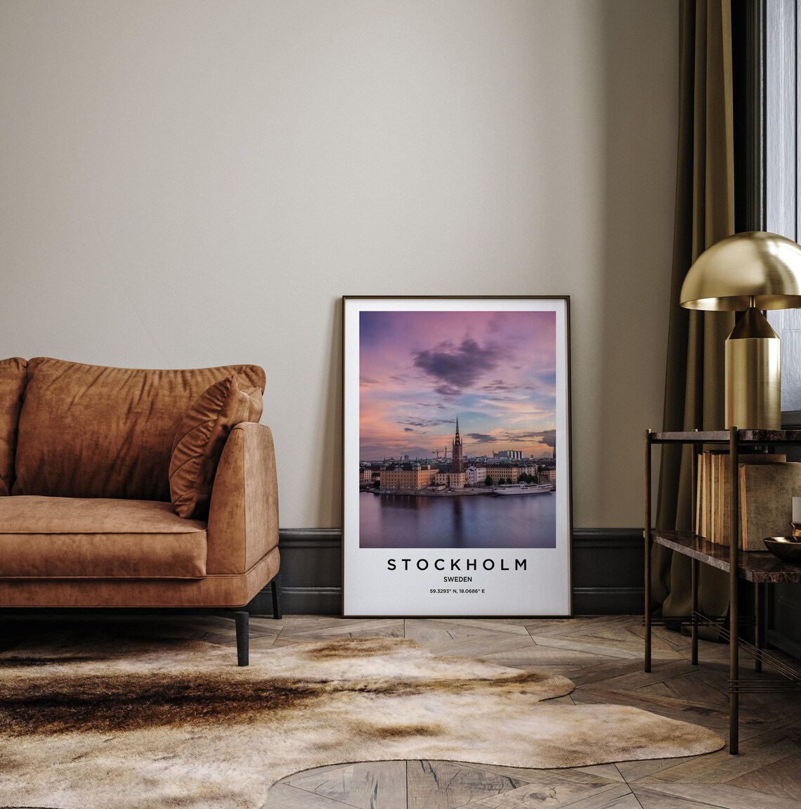 Stockholm Sweden Sunset Skyline With Church Spire Over Water Poster - Image 3
