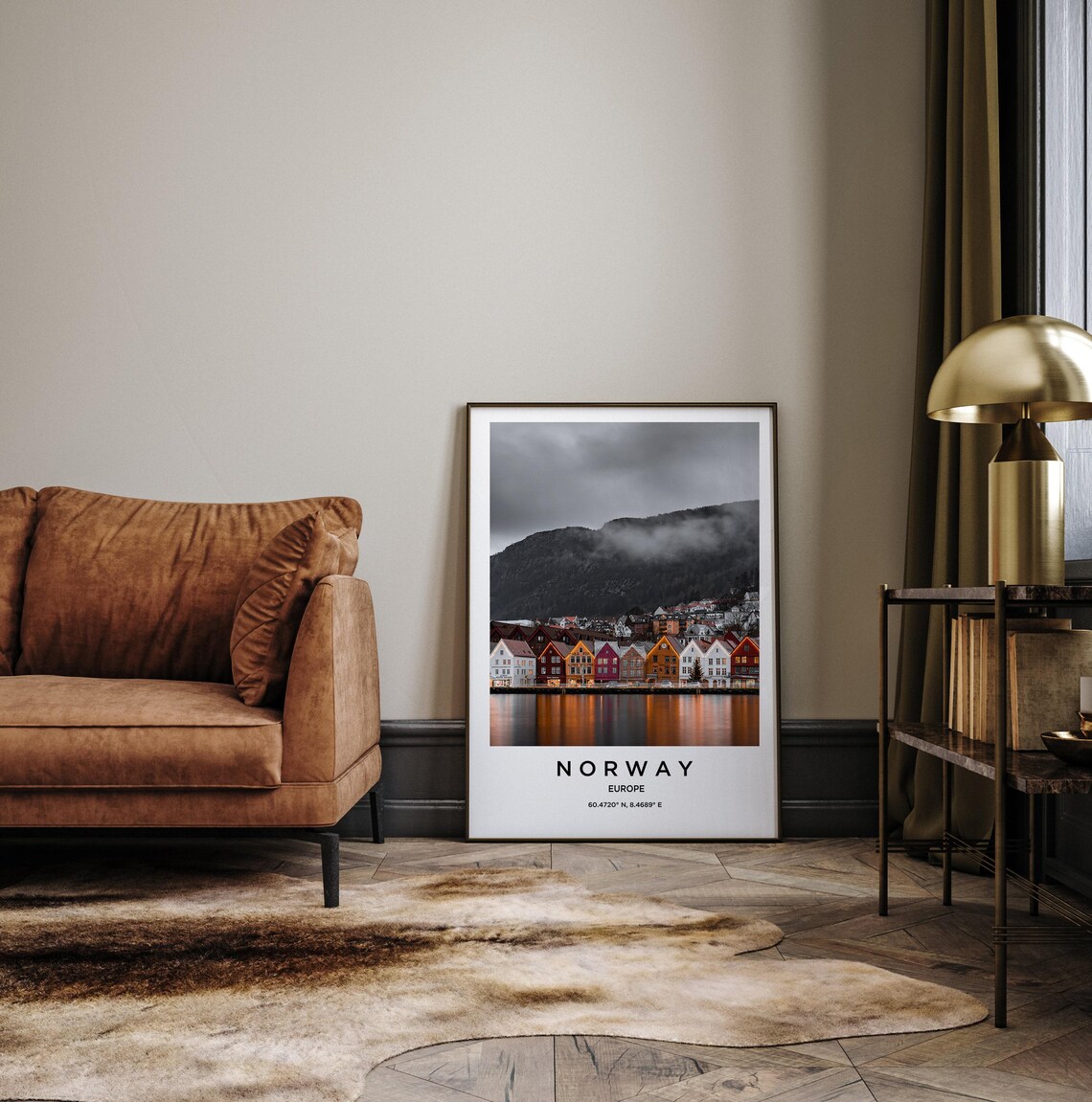 Norway Bergen Colorful Harbor Houses Fjord Mountains Travel Poster - Image 3