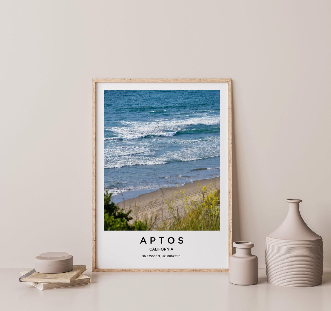Aptos California Beach Waves Rolling Over Wildflowers Poster - Image 2