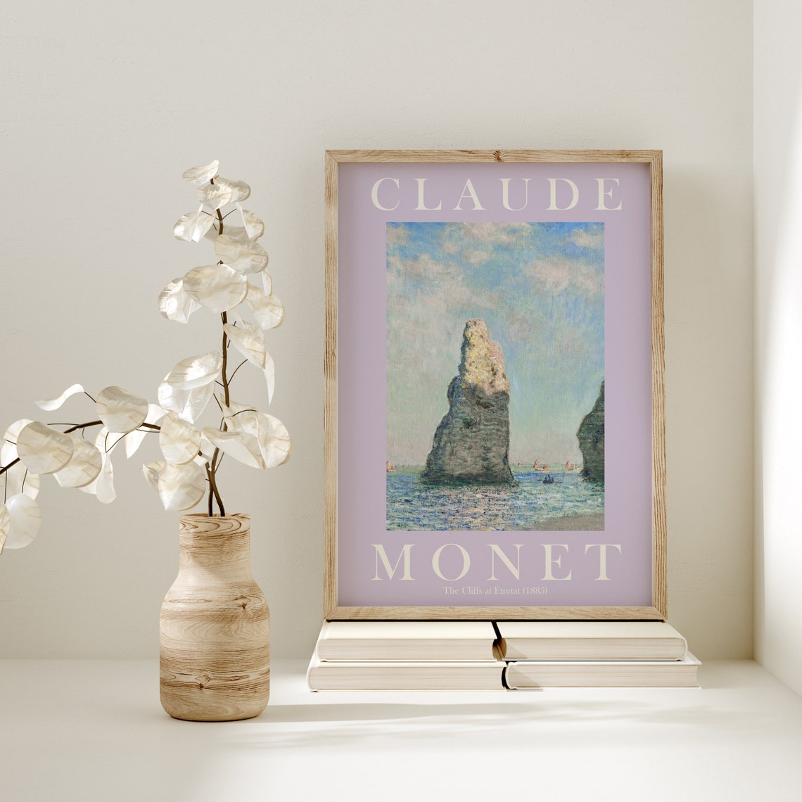 Claude Monet Cliffs at Etretat 1885 Lilac Border Seascape Poster