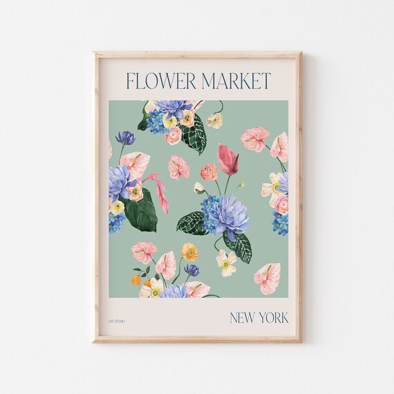 Flower Market New York Tropical Florals on Sage Travel Poster