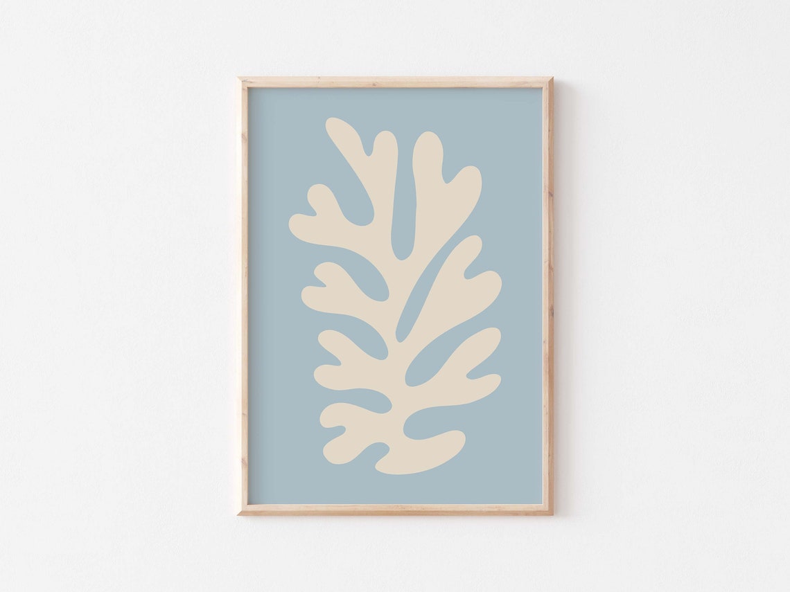 Matisse Inspired Cream Coral Cut Out Abstract Pastel Blue Wall Art - Image 3