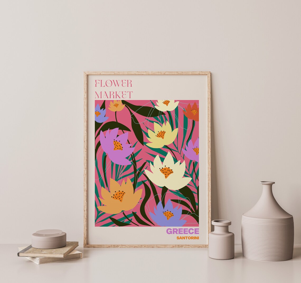 Santorini Greece Flower Market Pink Tropical Water Lily Poster - Image 3
