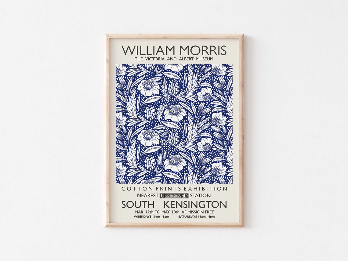 William Morris Cotton Prints Exhibition Blue Floral Art Poster - Image 3