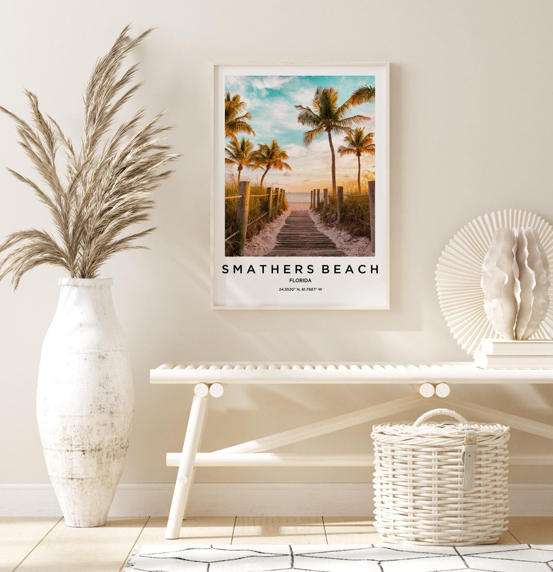 Smathers Beach Key West Island Boardwalk Palms Golden Glow Poster - Image 3