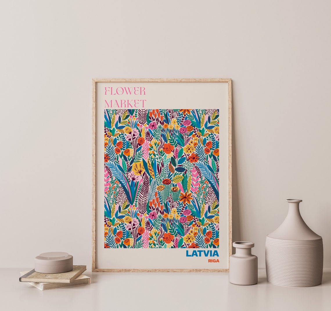 Latvia Riga Flower Market Colorful Wildflower Pattern Art Poster - Image 2