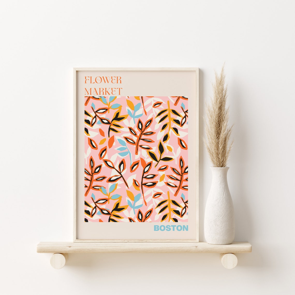 Boston Punchy Bold Pink Leaf Pattern Flower Market Art Poster - Image 2