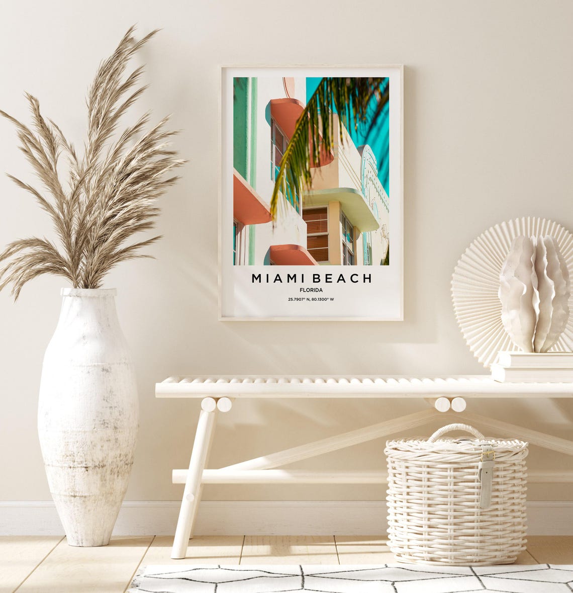 Miami Beach Pastel Art Deco Hotel Facade Palm Frond Photo Poster - Image 3
