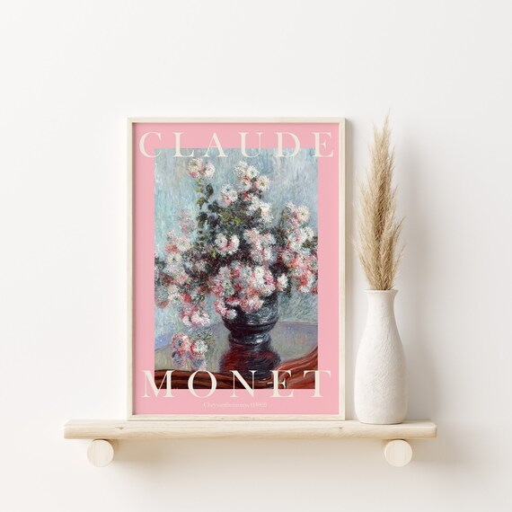Claude Monet Chrysanthemums 1882 Pink Blush Floral Vase Poster