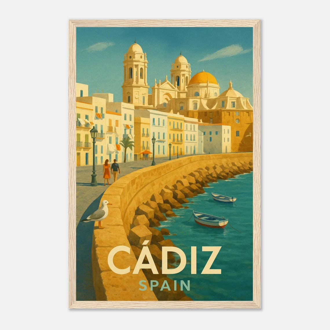 Cadiz Spain Cathedral And Golden Dome Above Harbor View Poster